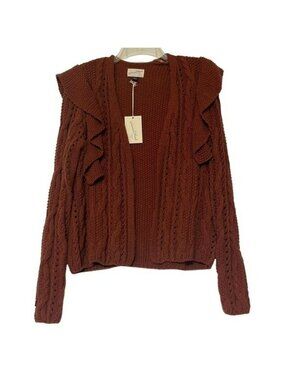 Universal Thread Womens Open Front Rust Cable Knit Sweater-XS-Ruffled Collar NEW